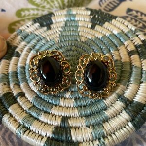 Vintage black & gold ornate earrings